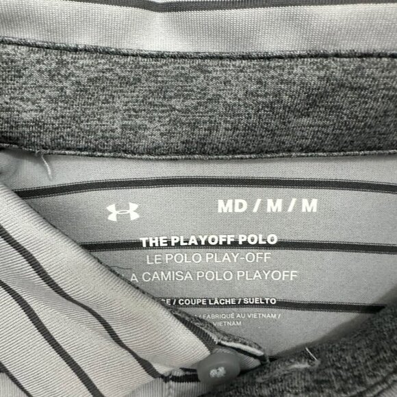 Under Armour Playoff Polo Shirt (Medium) Gray Black Stripe Mens - Picture 3 of 6